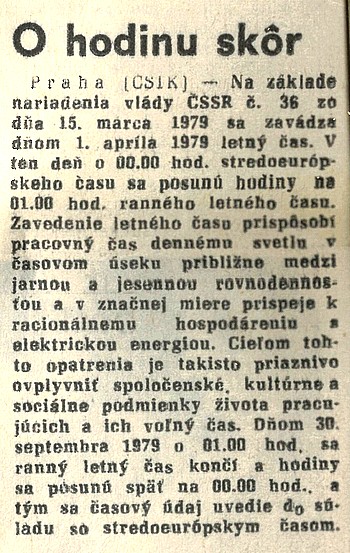 letny cas vychodoslovenske noviny 1979