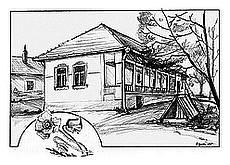 Starší dom v Rakovnici. Kresba Dr. Štefan Burčo