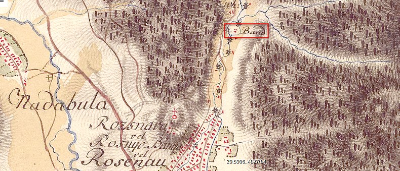rv Obr. 03 Okolie kúpeľov prvé voj mapovanie 1782 1785 označenie kupelov