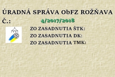 Úradná správa ObFZ Rožňava č. 4/2017-2018