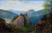 Július Sándy - Pohľad od Muránskeho hradu smerom k bralu Cigánka (1860-1880)