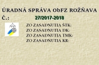 Úradná správa ObFZ Rožňava č. 27/2017-2018