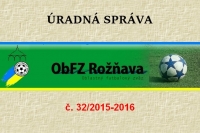 Úradná správa ObFZ Rožňava č. 32 / 2015-2016