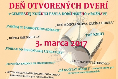 V Gemerskej knižnici Pavla Dobšinského v Rožňave pripravili 3. marca 2017 Deň otvorených dverí