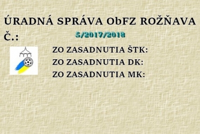 Úradná správa ObFZ Rožňava č. 5/2017/2018