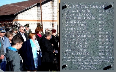 Sté výročie ukončenia 1. svetovej vojny si pripomenuli a odhalili pamätnú tabuľu v Nižnej Slanej