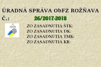 Úradná správa ObFZ Rožňava č. 26/2017-2018