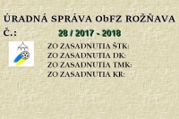 Úradná správa ObFZ Rožňava č. 28/2017-2018